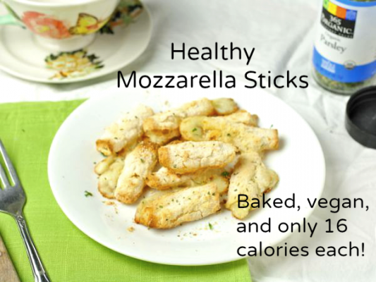 Healthy Mozzarella Sticks- Baked, vegan, and only 16 calories each!