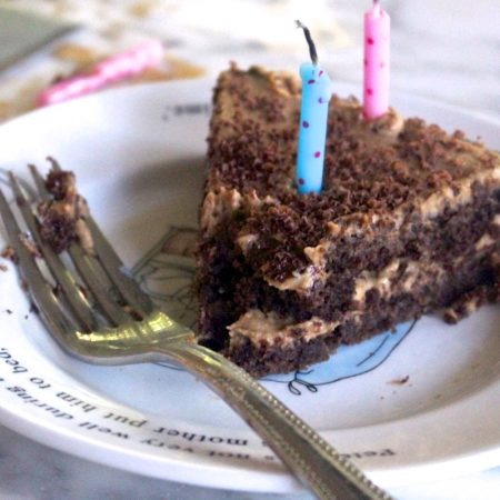 Chocolate Almond Flour Cake with Peanut Butter Frosting {We’re Back!}