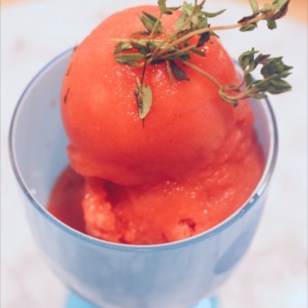 Thyme Infused Grapefruit Strawberry Sorbet