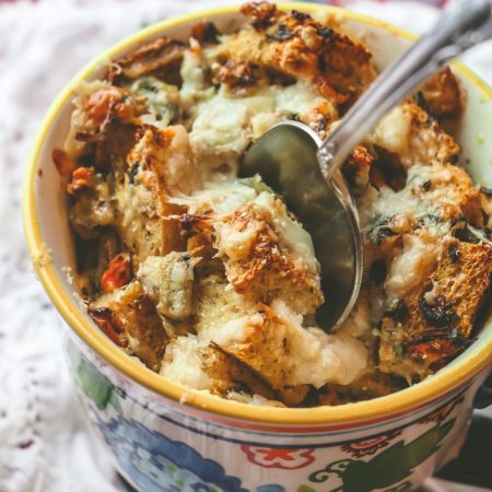 Single Serving Savory Breakfast Bread Pudding